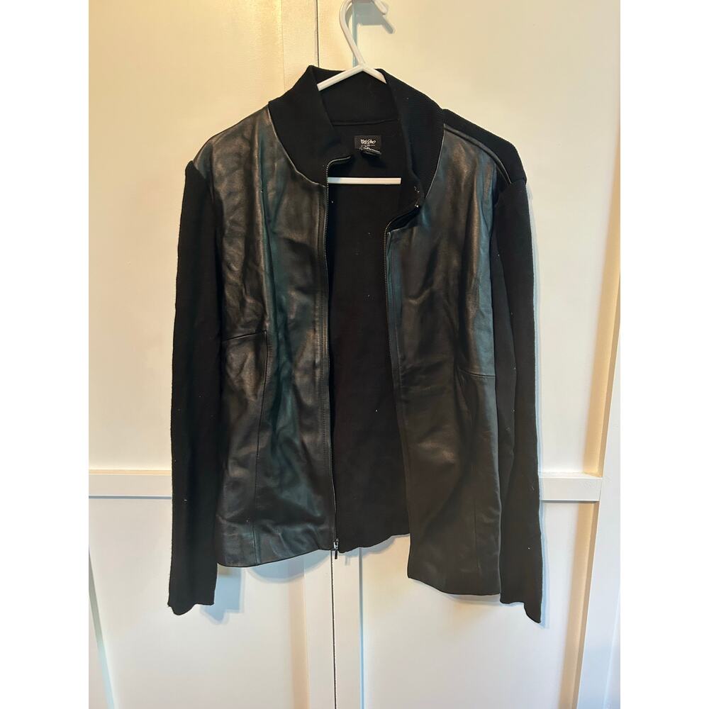 Mossimo Black Leather and Wool Blemd Zip Up Jacket XL
